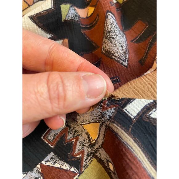 Hand Made Boho One Of A Kind Tribal Print Knee Length Brown Short Sleeve Dress L - Picture 5 of 14